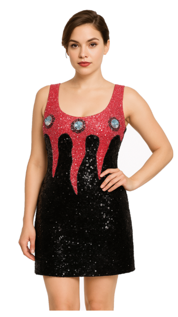 Short Handmade Patterned Black and Pink Sequin Dress