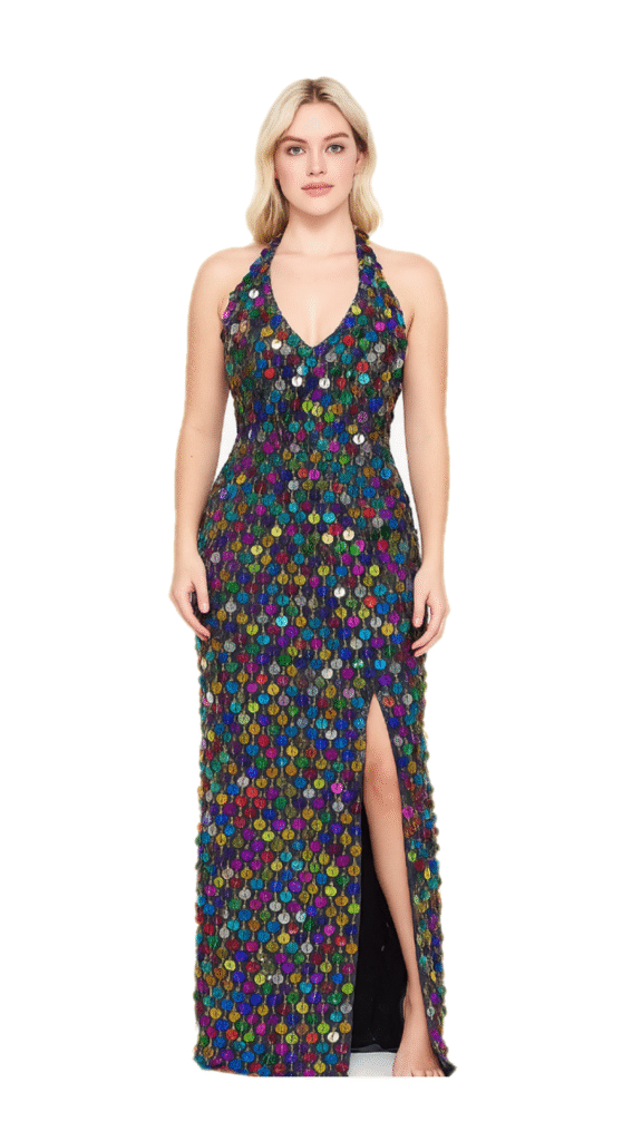 Long Handmade Hologram Multi-Colour Hanging Sequins Gown