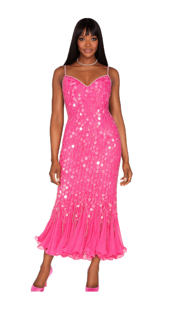 Handmade Short Transparent Pink Sequin Dress with Jagged Beaded Skirt