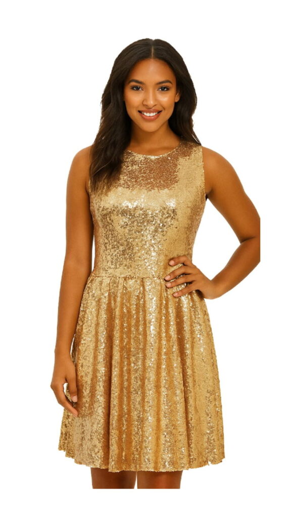 Short Gold Sequin Fabric Dress