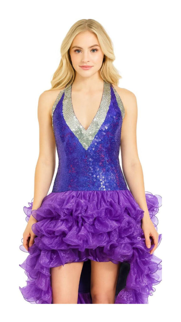 Short Handmade Sequin Dress in Purple with Silver Trim