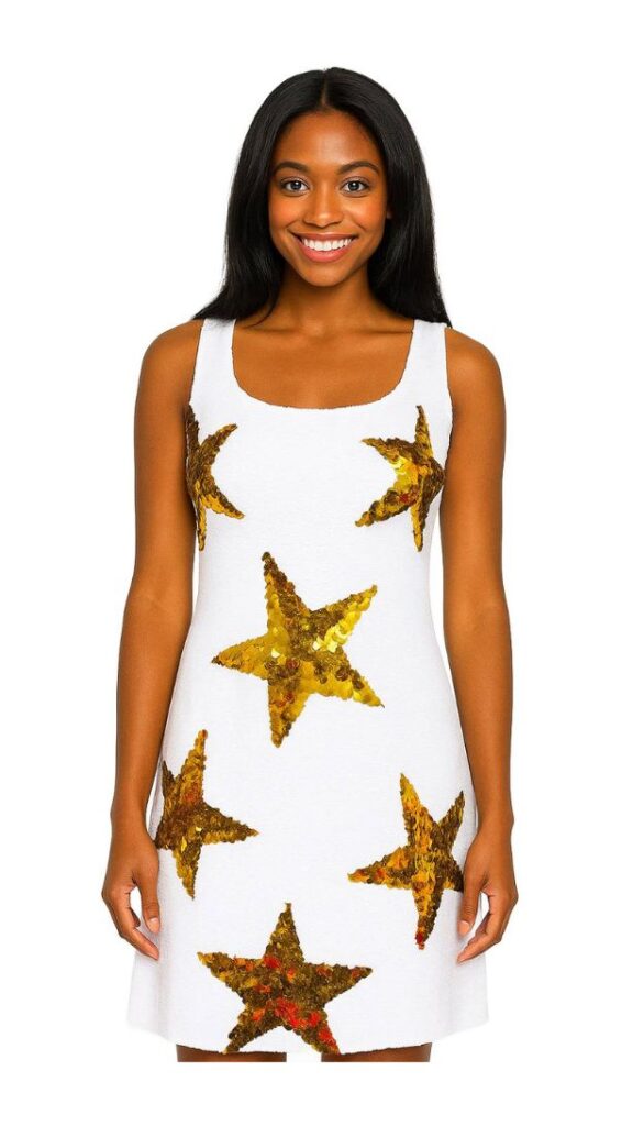 Handmade 10mm White & Gold Metallic Sequin Short Dress