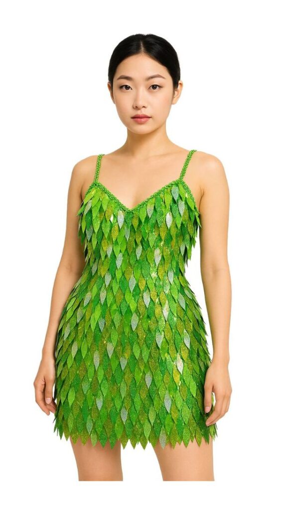 Handmade Short Hologram Diamond Shapped Sequins Dress In Green and Silver