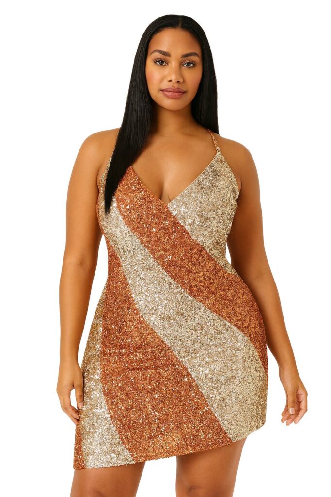 Short Patterned Handmade Gold and Copper Sequin Dress