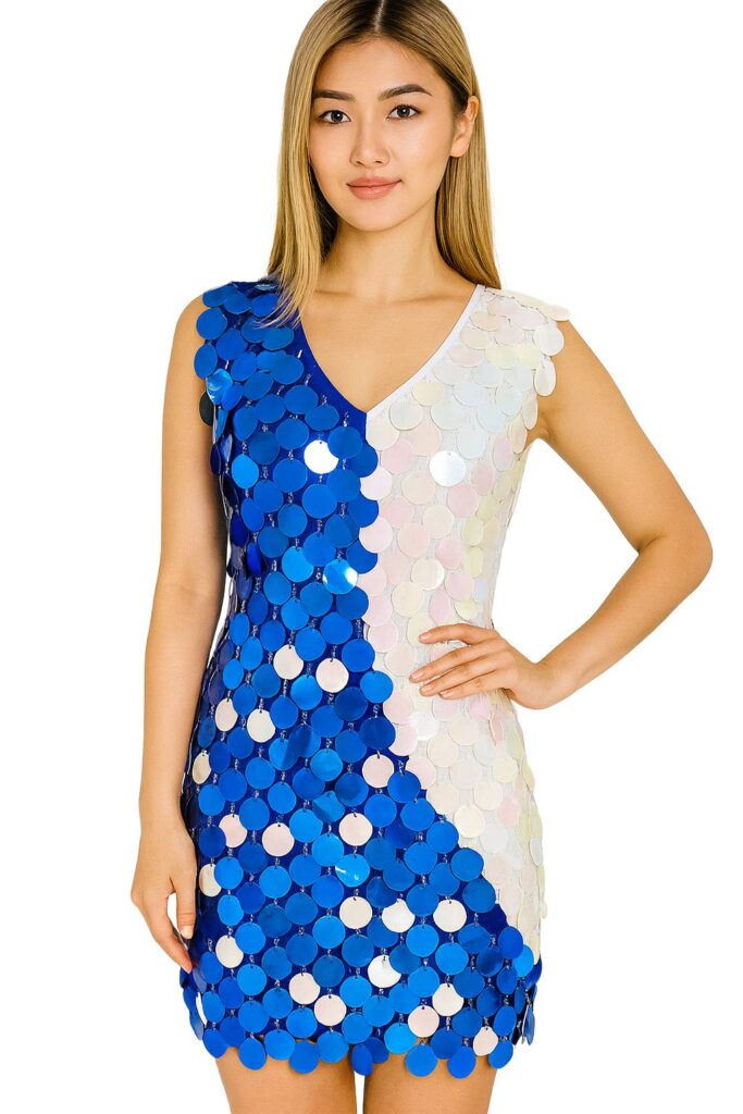 Short Handmade Sleeveless Dual Color Metallic Sequin Dress