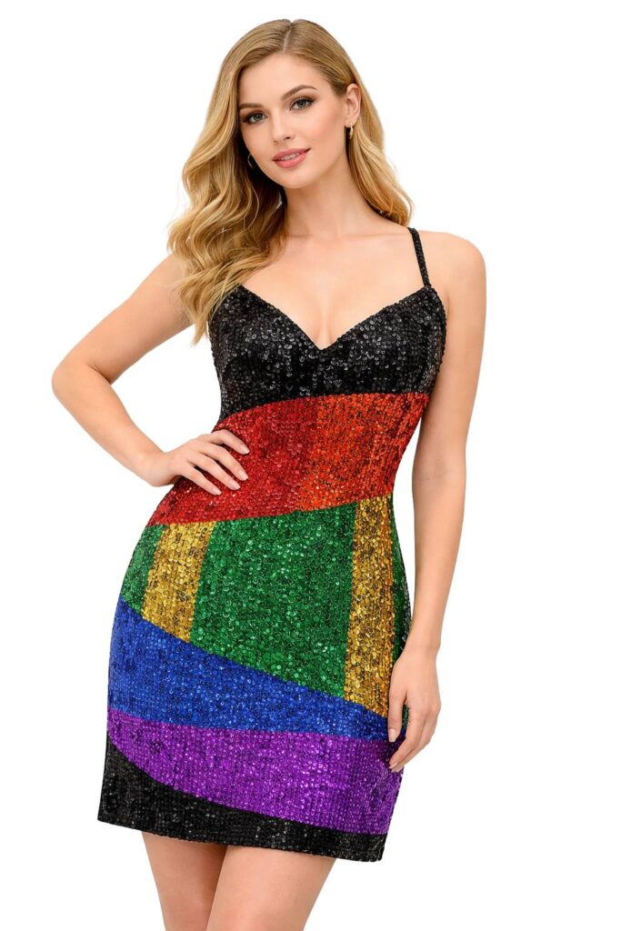 Handmade Short Pattern Dress In 8mm Multi-Color Metallic Sequins