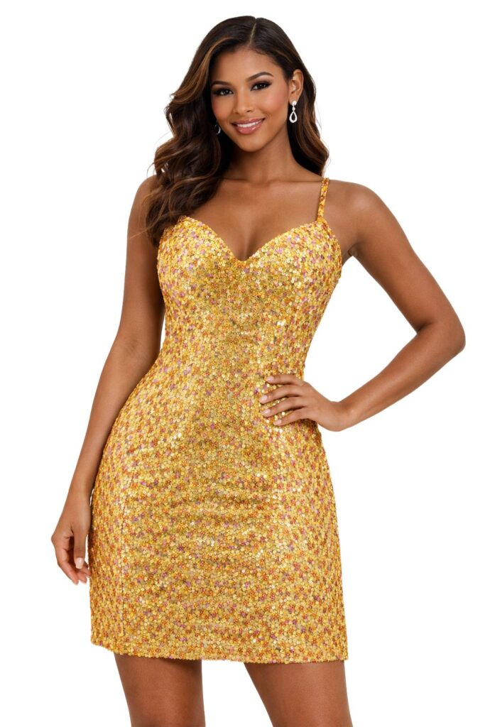 Handmade Short Dress In 8mm Gold Shaded Metallic Sequins Dress