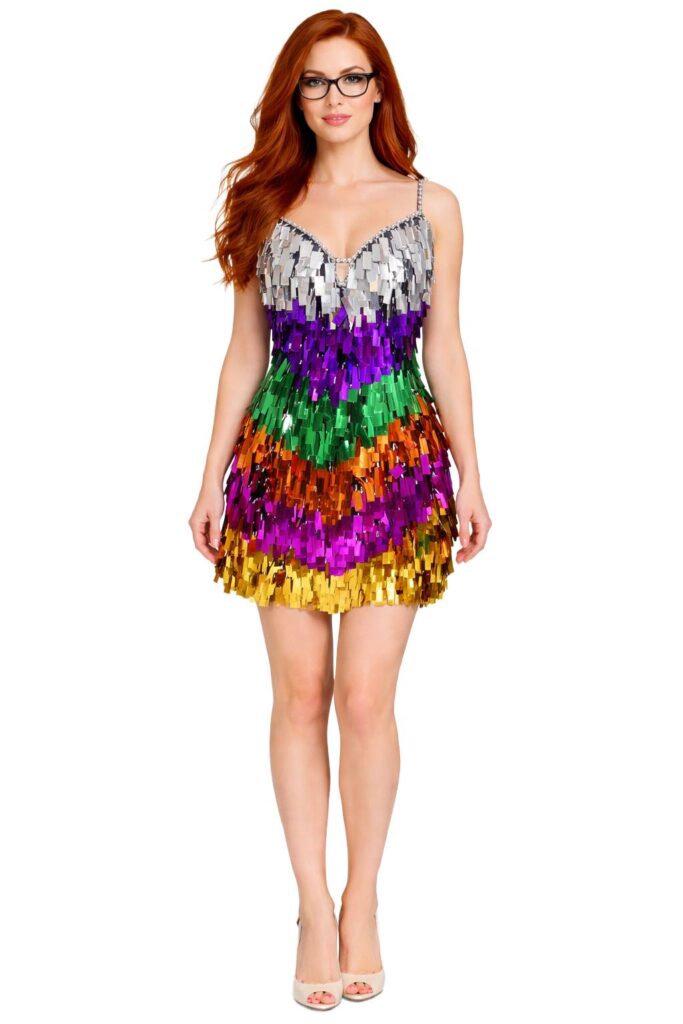 Handmade Multicolored Rainbow Pattern Paillette Sequin Short Dress