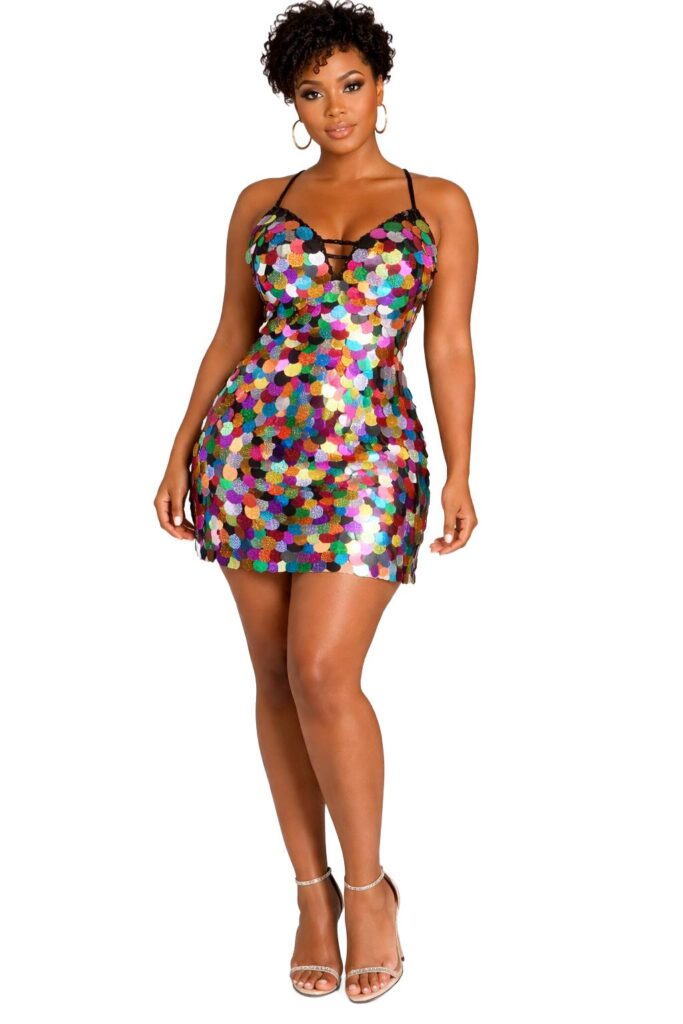 Handmade Dress In Multi-Colour Hologram Jumbo Sequins